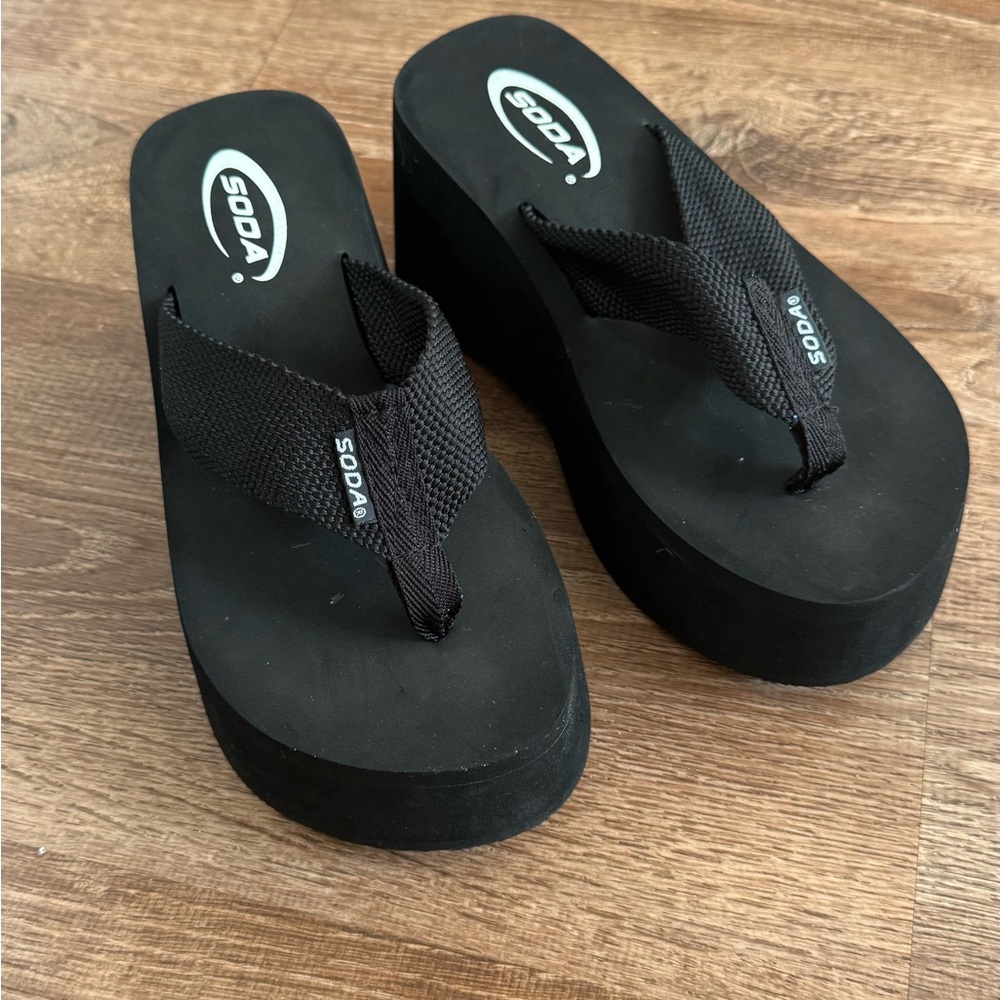 Y2K Black Soda wedge platform chunky flip flop braided sandal